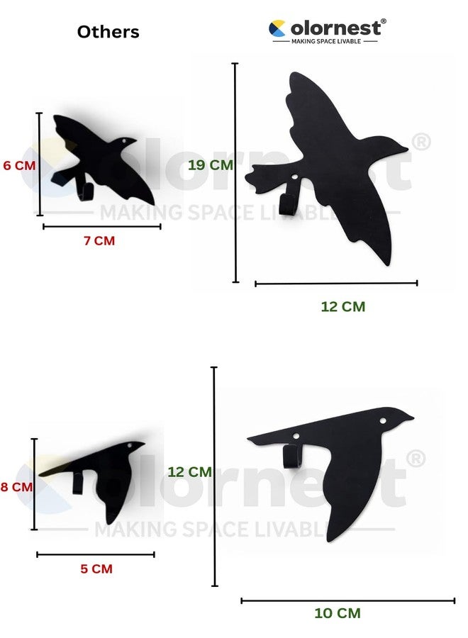 Colornest Bird Wall Art Hooks – Set of 6 Metal Decorative Bird Hooks for Wall, Key Holder & Clothes Hanger – Laser Cut, Powder Coated, Heavy Duty, Rustic Home Decor for Living Room & Entryway - Image 4