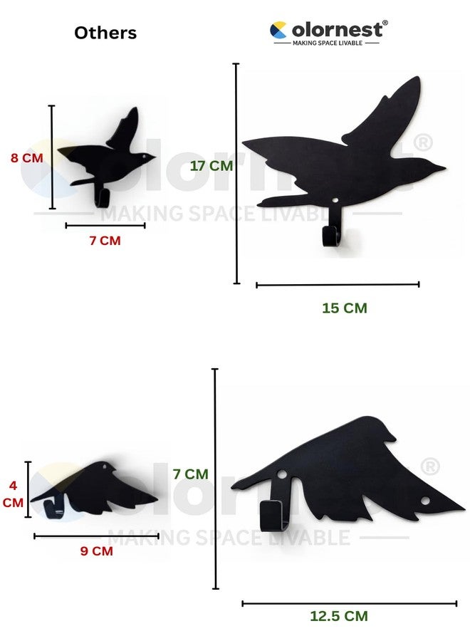 Colornest Bird Wall Art Hooks – Set of 6 Metal Decorative Bird Hooks for Wall, Key Holder & Clothes Hanger – Laser Cut, Powder Coated, Heavy Duty, Rustic Home Decor for Living Room & Entryway - Image 3