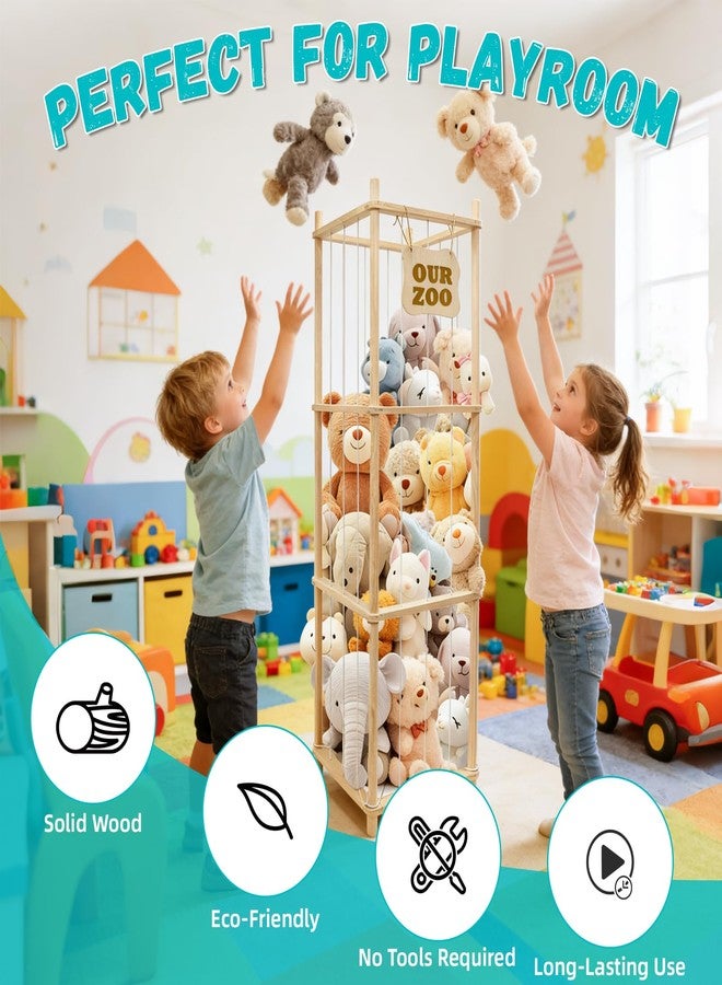 Art3d Large Stuffed Animal Storage, 54" Tall Wooden Stuffed Animal Organizer & Holder, Space Save Toy Storage Zoo for Toddler Room, Playroom & Bedroom - Image 3