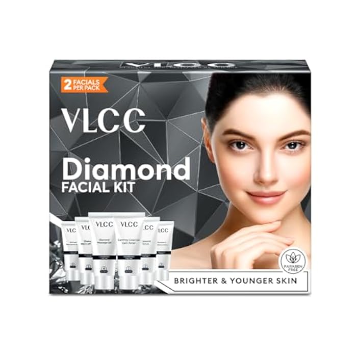 VLCC Diamond Facial Kit - Single Use | Salon Like Facial at Home in Just 6-Steps | Includes Cleanser, Scrub, Cream, Face Pack & Moisturizing Gels | 2.12 Oz/60g - Image 1