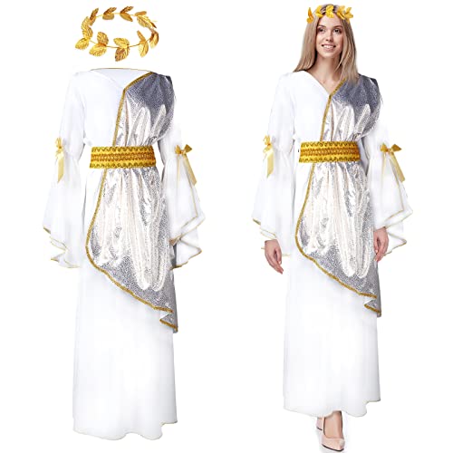 Geyoga 2 Pcs Greek Goddess Costume Toga Costume Women Halloween Greek Dress with Roman Crown Leaf Wreath(Adult Size, Medium) - Image 1