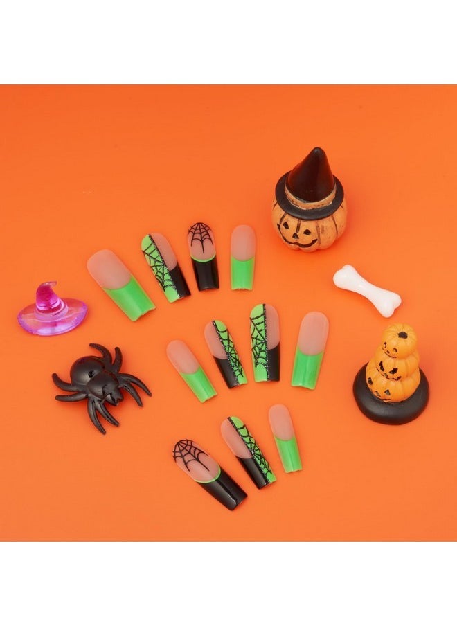 Goldfinger Gold Finger 24 Pcs Halloween False Nails, Press On Long Coffin Square Fake Nails, Glue On Spooky Witchy Ghost Spider Pumpkin Skull Web French Glossy Design Nails (Spidey Spidey)  - Image 4