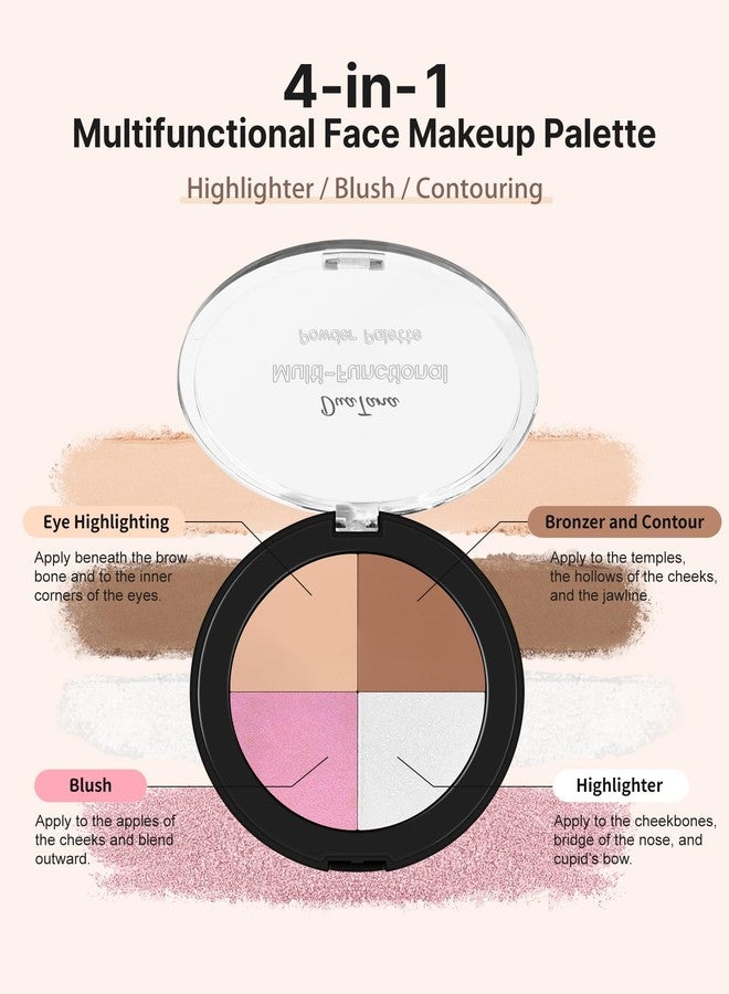 DuaTana 4 Colors Highlighting Eye&Cheek Palette,4 in 1 Matte&Shimmer Glow Blush Contour Bronzer Highlighter Eyeshadow Eyebrow Makeup Palette,Baked Blush Highlight Bronze Powder Illuminator Women Face Makeup-B - Image 4