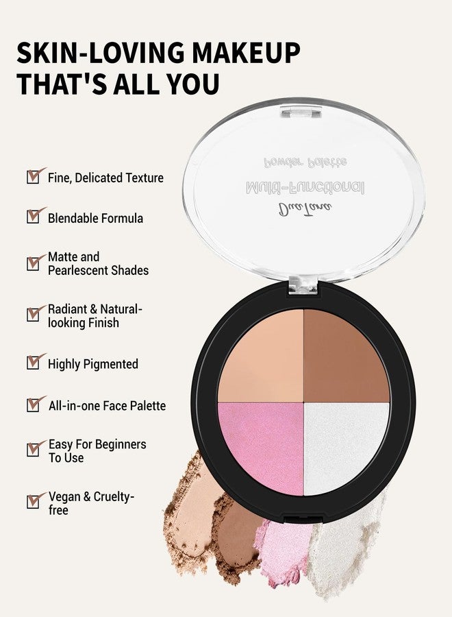 DuaTana 4 Colors Highlighting Eye&Cheek Palette,4 in 1 Matte&Shimmer Glow Blush Contour Bronzer Highlighter Eyeshadow Eyebrow Makeup Palette,Baked Blush Highlight Bronze Powder Illuminator Women Face Makeup-B - Image 3