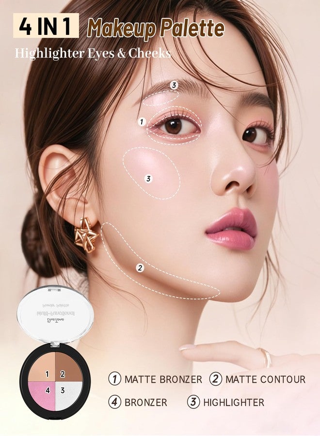DuaTana 4 Colors Highlighting Eye&Cheek Palette,4 in 1 Matte&Shimmer Glow Blush Contour Bronzer Highlighter Eyeshadow Eyebrow Makeup Palette,Baked Blush Highlight Bronze Powder Illuminator Women Face Makeup-B - Image 2