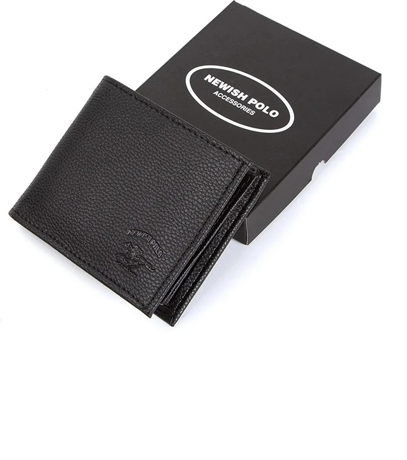 Newish Polo Newishpolo Faux Leather Men's Wallet Card Holder Black