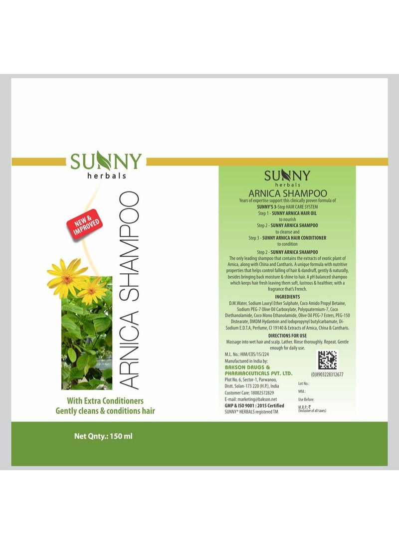 Sunny Herbals New & Improved pH Balanced Arnica Shampoo For Soft, Lustrous & Healthy Hair | Cantharis Gives Cool & Healthy Scalp | Brings Back Moisture & Shine With Fragrant Hair, 150 ml - Image 3