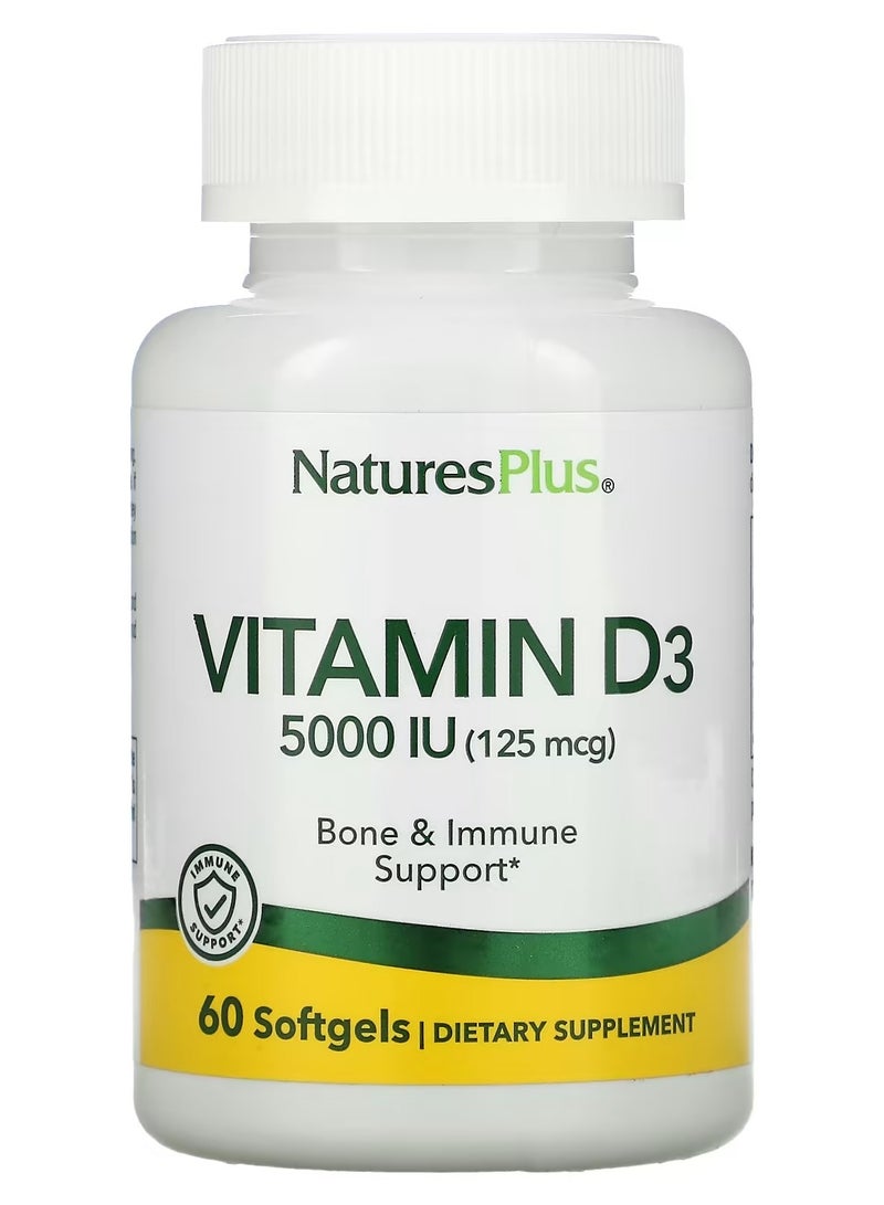 NaturesPlus Vitamin D3 125 mcg 5,000 IU - 60 Softgels - Image 1