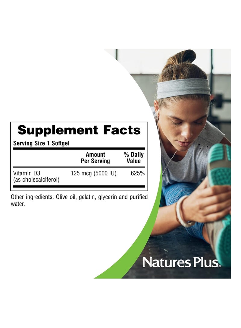 NaturesPlus Vitamin D3 125 mcg 5,000 IU - 60 Softgels - Image 3