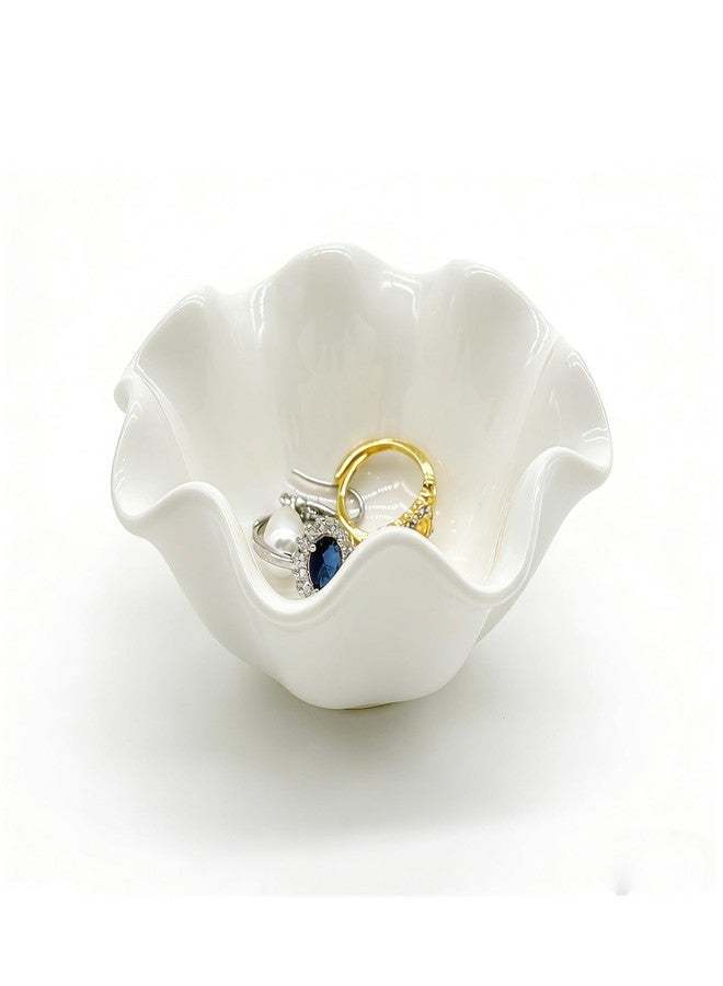 BESSKON White Flower Jewelry Dish, 3.5″ Lotus Jewelry Bowl Ring Holder, Ceramic Jewlery Tray Cute Vanity Nightstand Bathroom Room Decor Trinket Dish Valentine's Friendship Birthday Gifts for Women Mom - Image 1