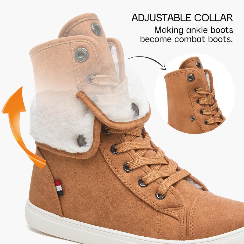 Shupua Ankle Boots For Women Lace Up Combat Boots Winter Boots Fashion Snow Boots For Girls Ankle Booties Winter Shoes(Brown.us7) - Image 4
