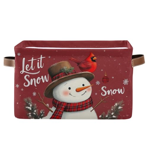 Wamika Winter Snowman Cardinal Birds Storage Basket with Waterproof Liner and PU Handles Let It Snow Christmas Red Storage Bins Boxes 142 Collapsible Decorative Baskets for Bedroom Closet Office 1 Pack - Image 1