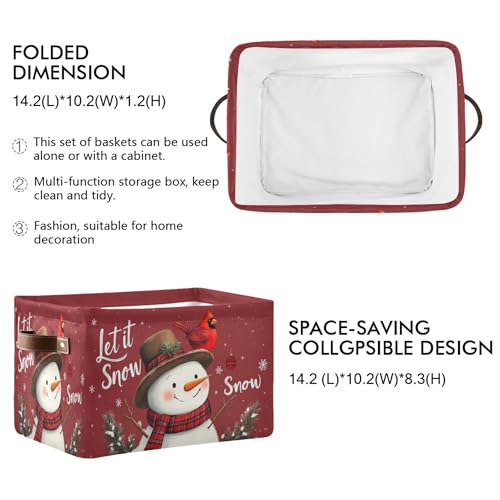 Wamika Winter Snowman Cardinal Birds Storage Basket with Waterproof Liner and PU Handles Let It Snow Christmas Red Storage Bins Boxes 142 Collapsible Decorative Baskets for Bedroom Closet Office 1 Pack - Image 3