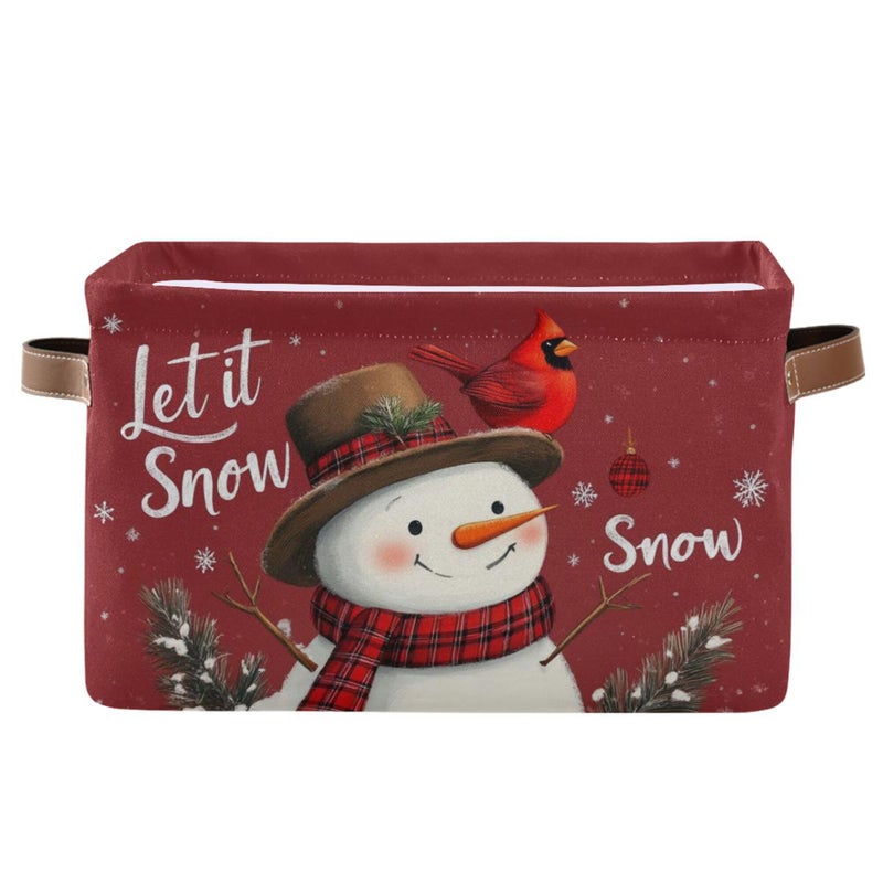 Wamika Winter Snowman Cardinal Birds Storage Basket with Waterproof Liner and PU Handles Let It Snow Christmas Red Storage Bins Boxes 142 Collapsible Decorative Baskets for Bedroom Closet Office 1 Pack - Image 2
