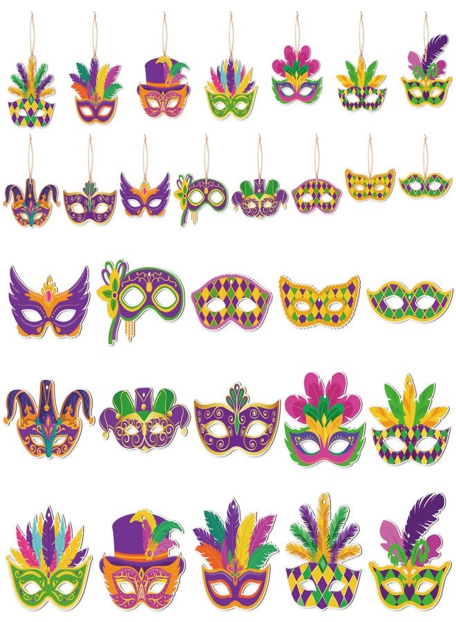 Haooryx Mardi Gras Masks Wooden Ornaments Decoration - 46Pcs Mardi Gras Carnival Themed Wood Craft Gift Tags Mardi Gras Hanging Ornament with Ropes for Mardi Gras New Orleans Party Decor Supplies - Image 1
