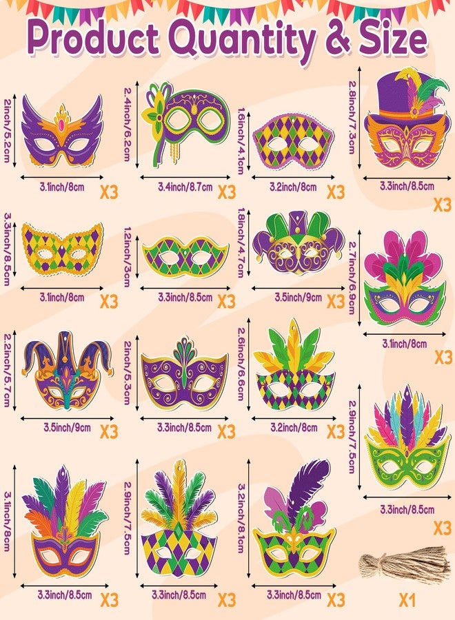 Haooryx Mardi Gras Masks Wooden Ornaments Decoration - 46Pcs Mardi Gras Carnival Themed Wood Craft Gift Tags Mardi Gras Hanging Ornament with Ropes for Mardi Gras New Orleans Party Decor Supplies - Image 2