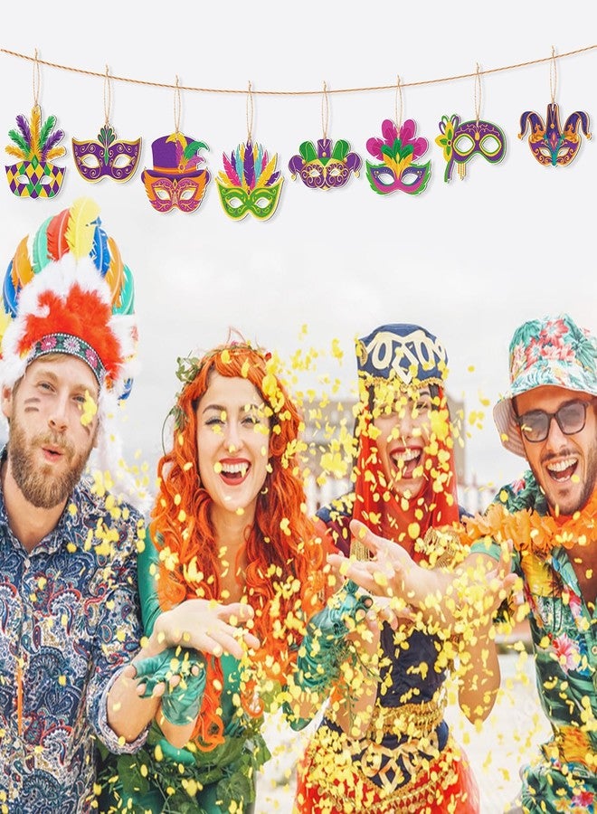 Haooryx Mardi Gras Masks Wooden Ornaments Decoration - 46Pcs Mardi Gras Carnival Themed Wood Craft Gift Tags Mardi Gras Hanging Ornament with Ropes for Mardi Gras New Orleans Party Decor Supplies - Image 4