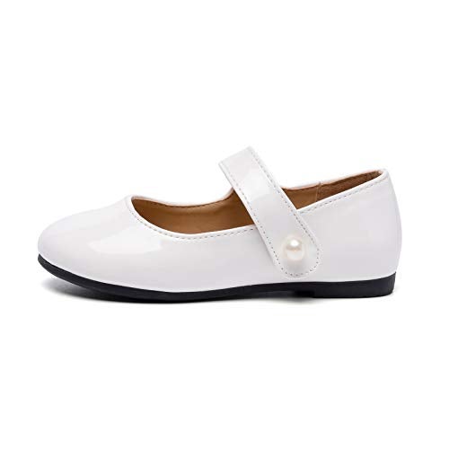 FUNKYMONKEY Toddler/Little Girl Mary Jane Dress Shoes Casual Slip on Ballet Flat (12 Little Kid, White) - Image 2
