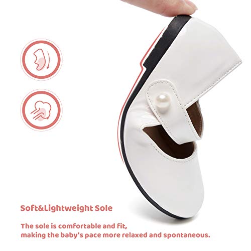 FUNKYMONKEY Toddler/Little Girl Mary Jane Dress Shoes Casual Slip on Ballet Flat (12 Little Kid, White) - Image 3