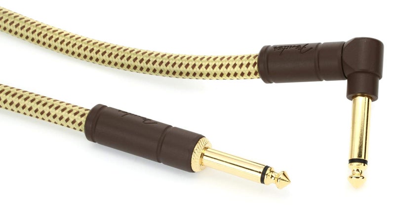 Fender Deluxe Series Instrument Cable, Guitar Cable, Guitar Accessories, Straight/Angle, Tweed, 25ft