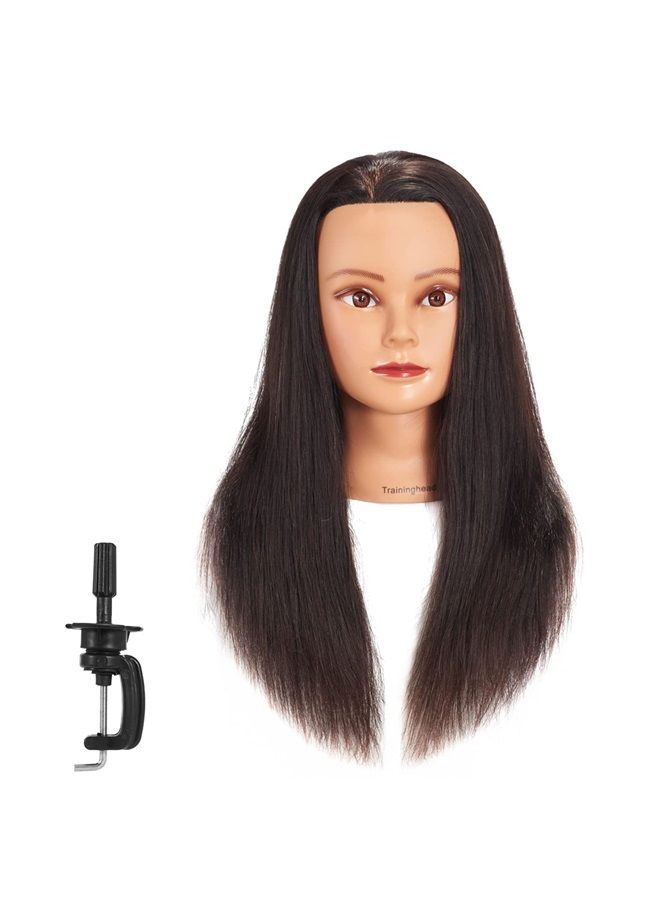 training head Traininghead 20-22'' Female Mannequin Head 100% Human Hair Hairdresser Training Practice Head Cosmetology Manikin Head Doll Head with Clamp Stand (1711-16'') - Image 1
