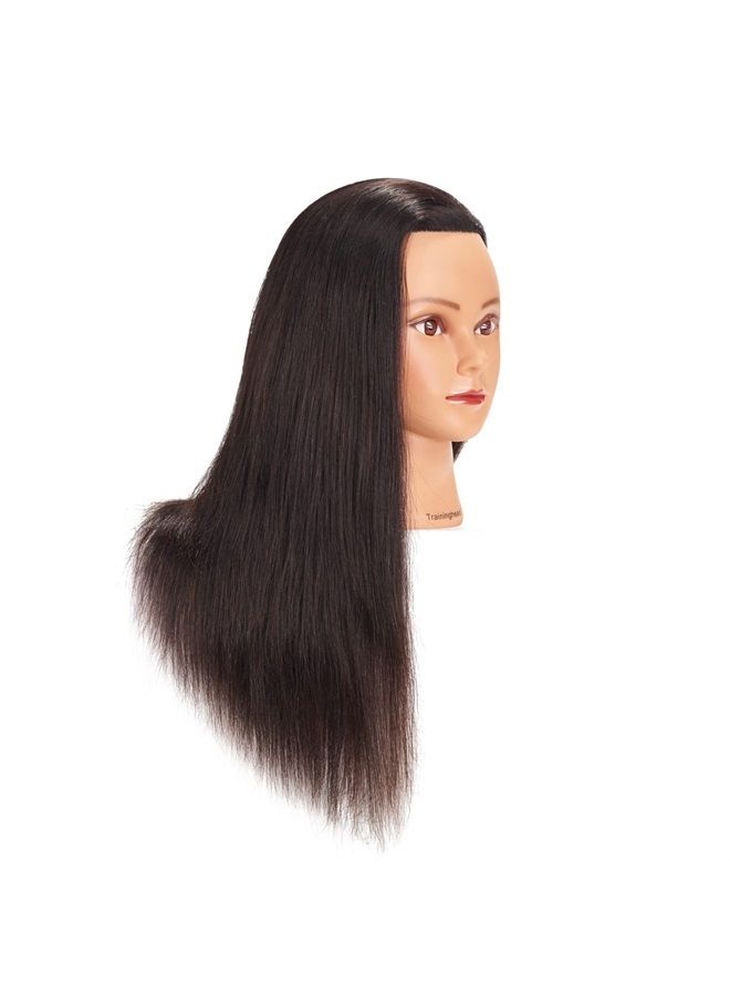 training head Traininghead 20-22'' Female Mannequin Head 100% Human Hair Hairdresser Training Practice Head Cosmetology Manikin Head Doll Head with Clamp Stand (1711-16'') - Image 2