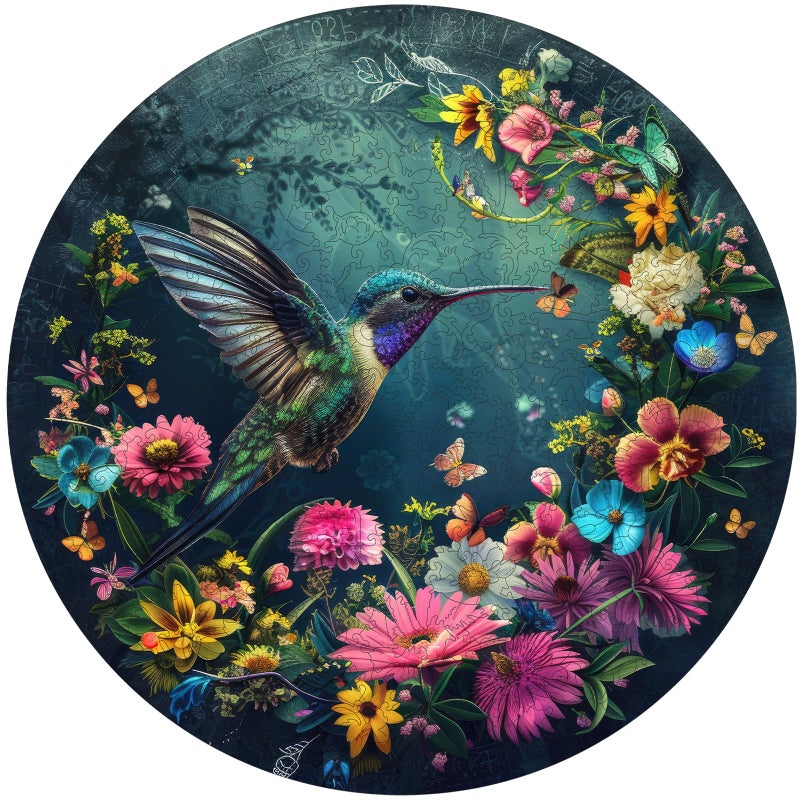 Mys Aurora Wooden Puzzles for Adults Hummingbird Jigsaw Puzzles 200 Pieces Unique Shaped Round Flower Puzzles for Adults and Kids Family Game 112 x 112 Inch Medium Size - Image 3