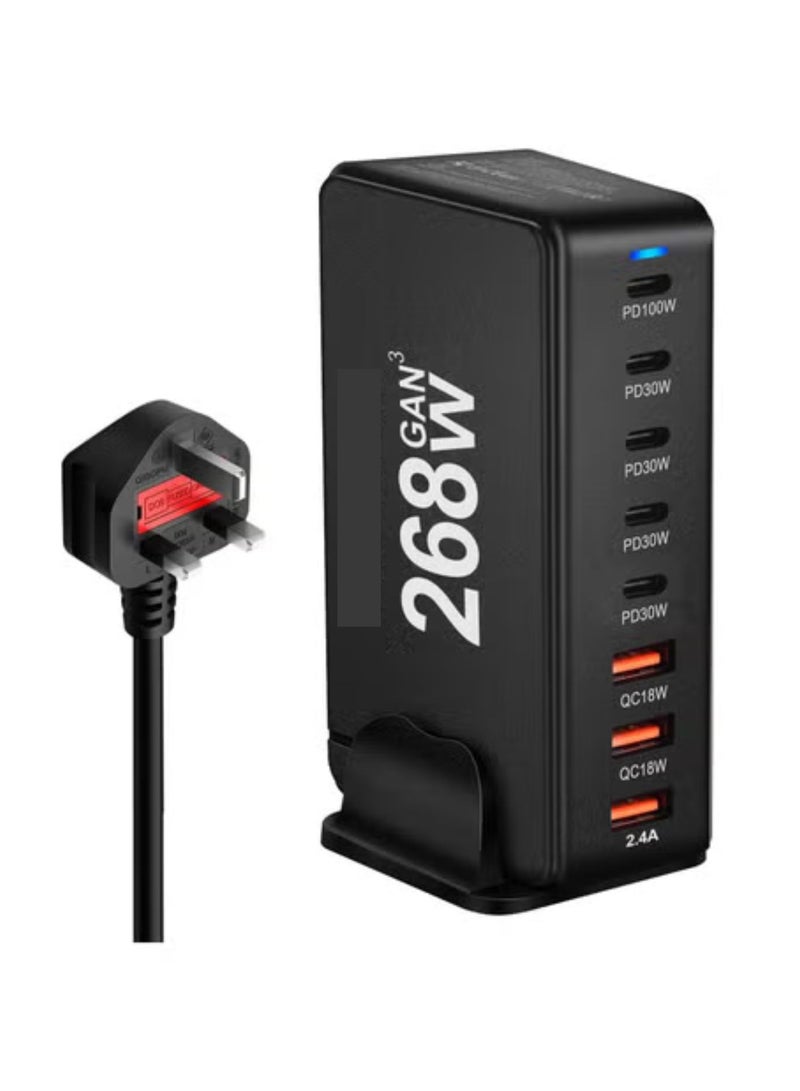 268W USB C Charger, GaN III 8 Port Fast Charging Station Type C Hub, PD 100W Laptop Charger