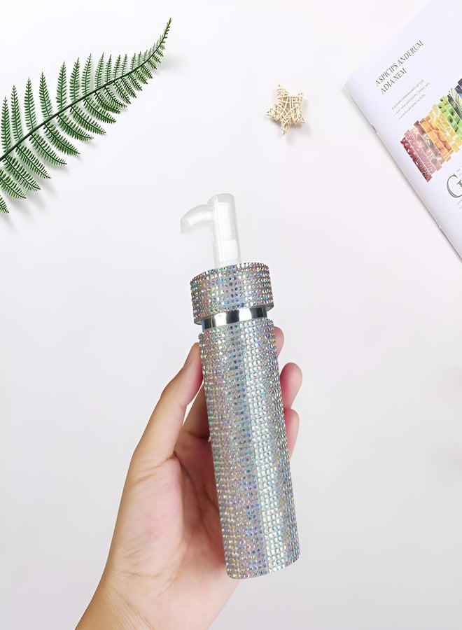 ACUDUDOMA 4 Oz Bling Lotion Pump Bottles, Portable Refillable Plastic Containers, Travel Accessories Rhinestone Lotion Dispenser for Soap, Shampoo, Lotions, Liquid Body Soap, Creams and Massage Oil (Sliver) - Image 5