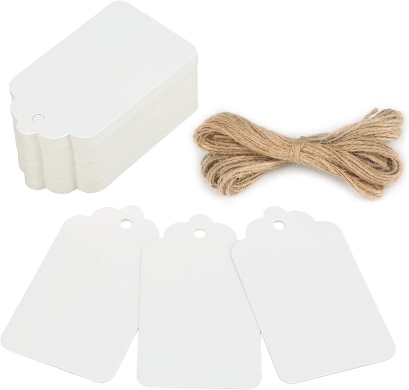 g2plus Price Tags, White Paper Gift Tag, 100 PCS Paper Tags with String, 2.8×1.6 in Blank Labeling Tag for Gift Wrapping, DIY Arts & Crafts, Wedding, Christmas, Mother's Day, Teachers Day - Image 1