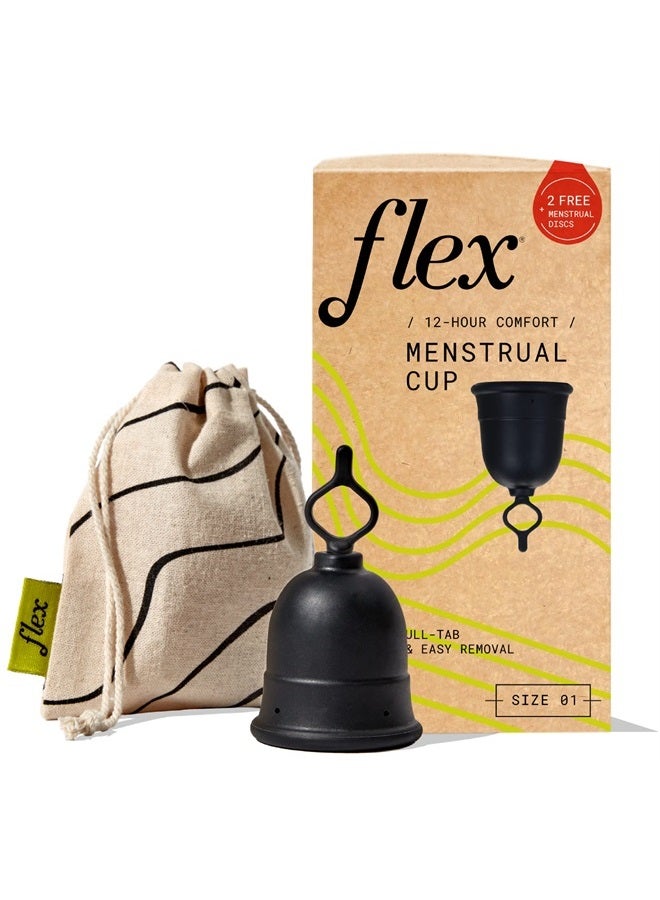 Flex Cup Starter Kit | Reusable Menstrual Cup + 2 Free Menstrual Discs | Pull-Tab for Easy Removal | Tampon + Pad Alternative | Lasts for Years | Capacity of 2 Super Tampons - (Slim Fit - Size 01) - Image 1