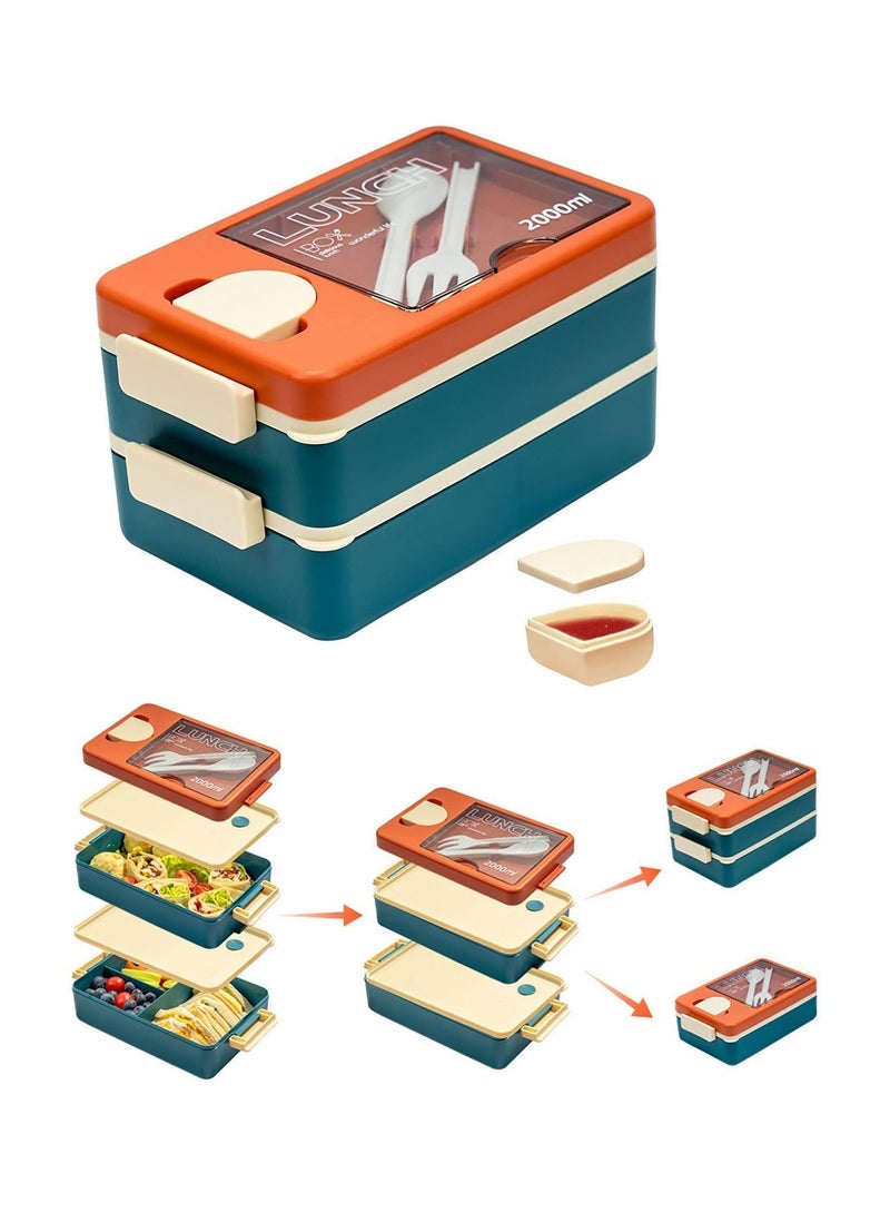 Y&D Lunch Box Stackable Large Bento 2000ML Container Built in Utensil for Adult Kids All One Modern Style School Office - Image 1