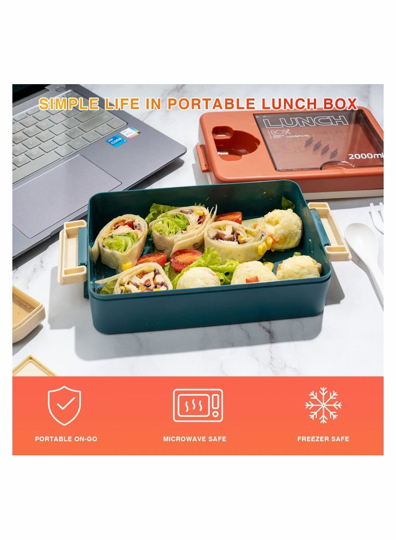 Y&D Lunch Box Stackable Large Bento 2000ML Container Built in Utensil for Adult Kids All One Modern Style School Office - Image 3