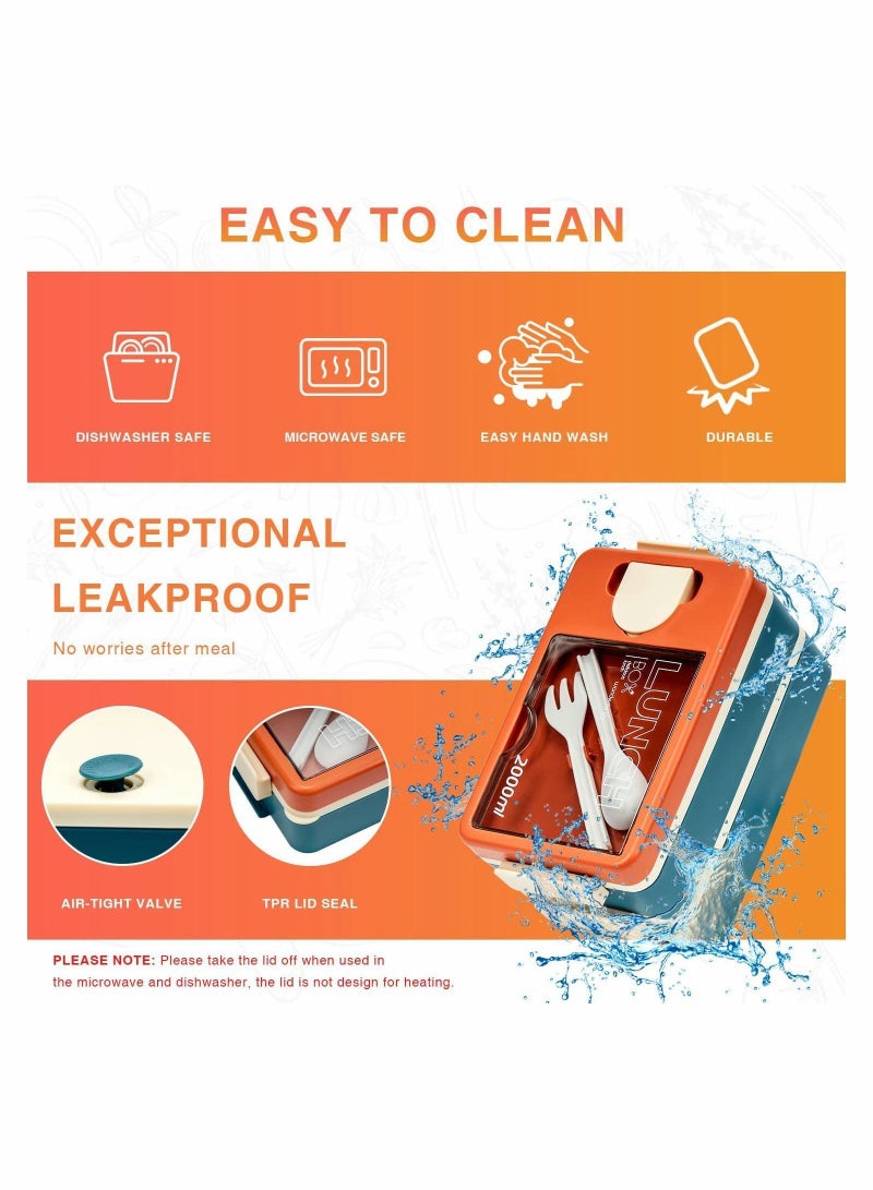 Y&D Lunch Box Stackable Large Bento 2000ML Container Built in Utensil for Adult Kids All One Modern Style School Office - Image 5