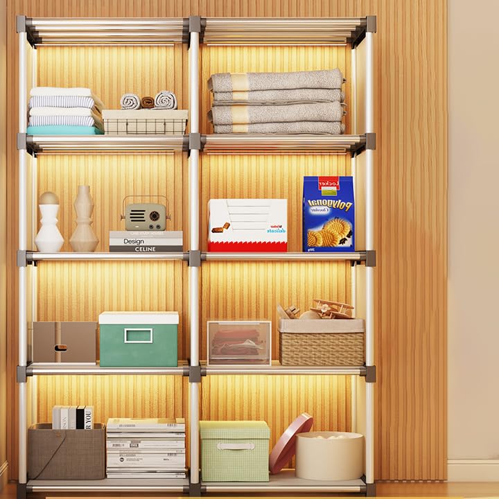DWELLIT DWELLIT Easy Assembly Book RackDustproof SpaceSaving Storage Organizer for Home and Office Multipurpose Storage Solution White Plastic Doors and Panels with Metal Frame 4 Tier Double Section - Image 1