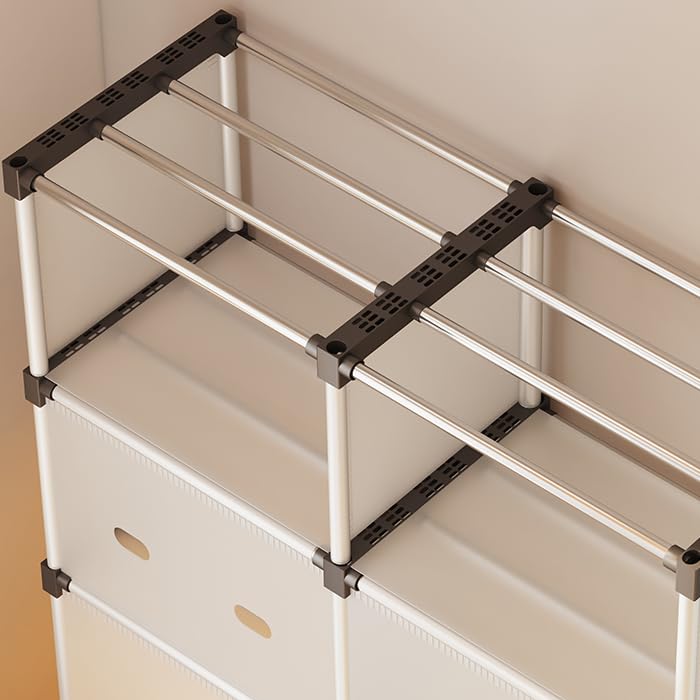 DWELLIT DWELLIT Easy Assembly Book RackDustproof SpaceSaving Storage Organizer for Home and Office Multipurpose Storage Solution White Plastic Doors and Panels with Metal Frame 4 Tier Double Section - Image 3