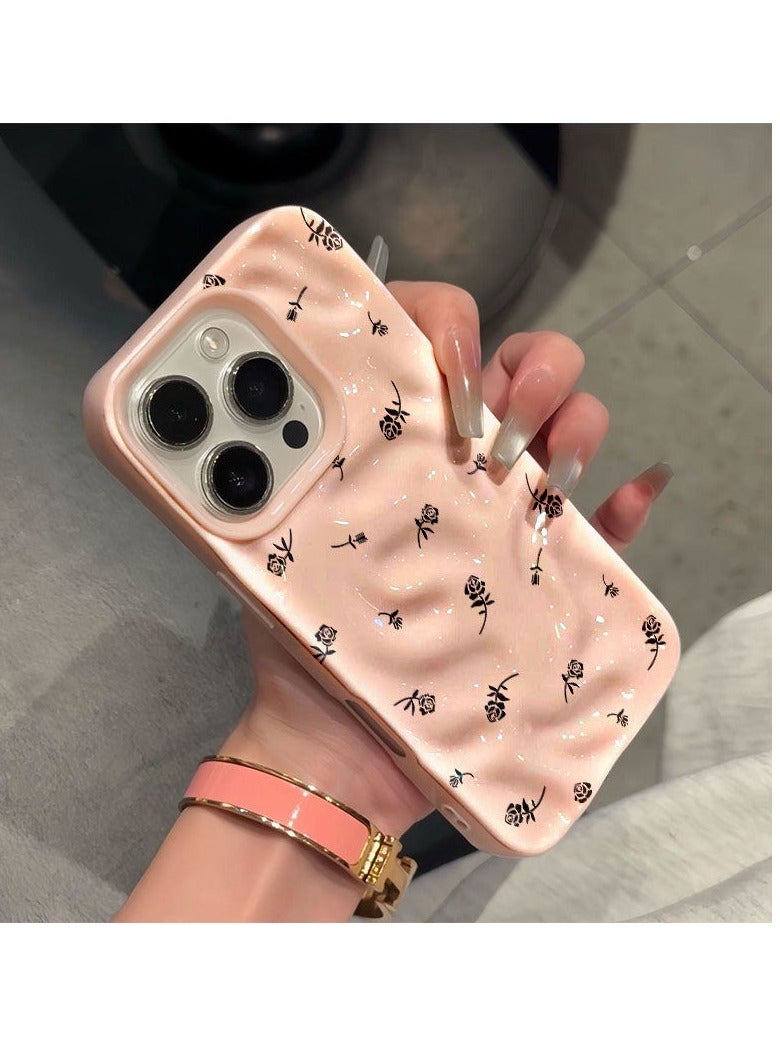 NIBEMINENT Full Screen Black Roses Protective TPU Case Cover For iPhone 15 Plus, Pink