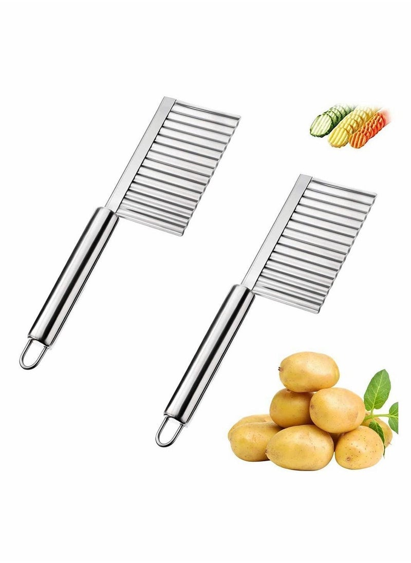 Y&D 2 Pieces Crinkle Cutting Tool, Potato Wavy Cutter, Slicer, Multifunctional Stainless Steel Cutter for Fruit, Vegetable, Potatoes, French Fries (Silver)  - Image 1