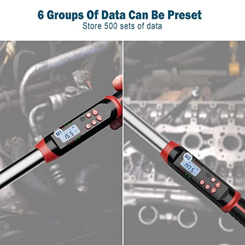 Leolee 3/8-Inch Drive Digital Torque Wrench with Angle, 5-99.5 Ft-Lb/6.8-135 Nm, Electronic Torque Wrench with Preset Value, LED Flash Notification for Bike Motorcycle Car - Image 4