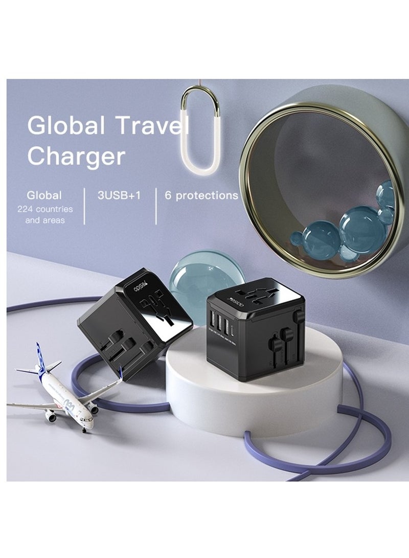 Yesido MC-10 3 USB + Type-C Ports Multi-function Universal Travel Adapter Plug (Black) - Image 2