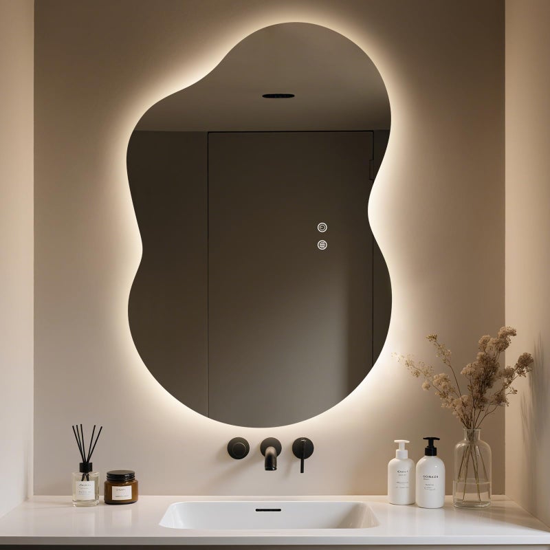 WallBeyond 36"x24" Irregular LED Bathroom Mirror with Lights, Asymmetrical Backlit Vanity Mirror for Powder Room or Makeup Area, Dimmable & Anti-Fog, Dual Mounting - Image 1