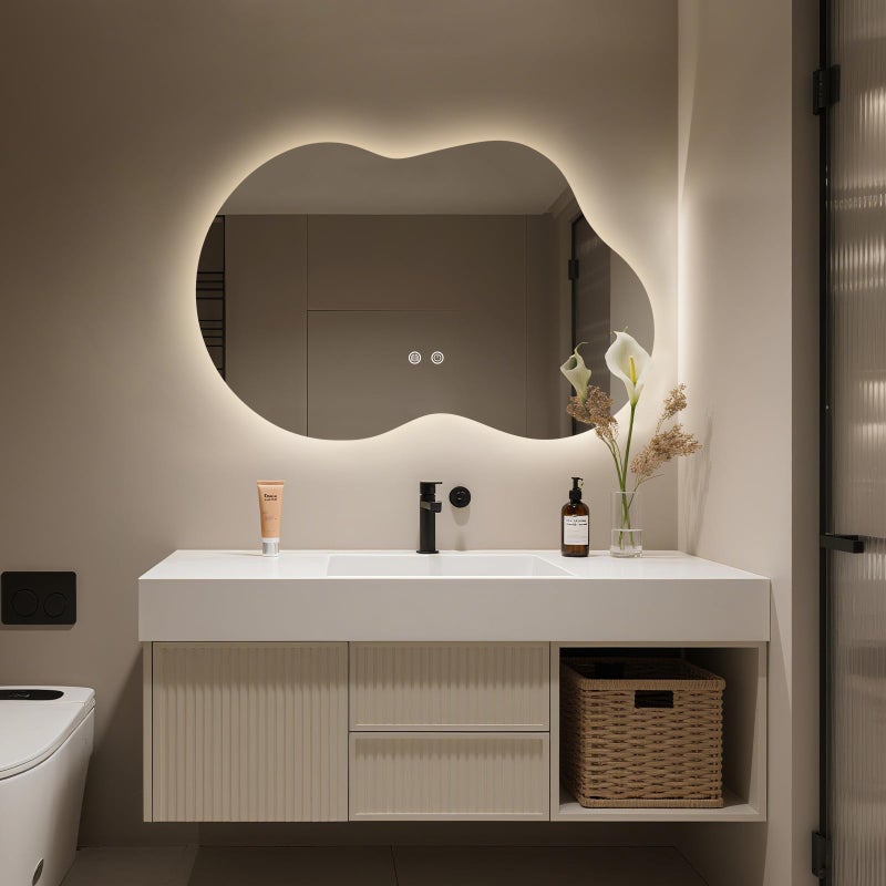 WallBeyond 36"x24" Irregular LED Bathroom Mirror with Lights, Asymmetrical Backlit Vanity Mirror for Powder Room or Makeup Area, Dimmable & Anti-Fog, Dual Mounting - Image 2