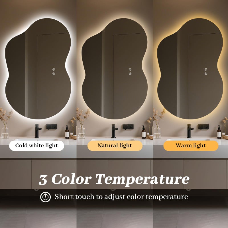 WallBeyond 36"x24" Irregular LED Bathroom Mirror with Lights, Asymmetrical Backlit Vanity Mirror for Powder Room or Makeup Area, Dimmable & Anti-Fog, Dual Mounting - Image 3