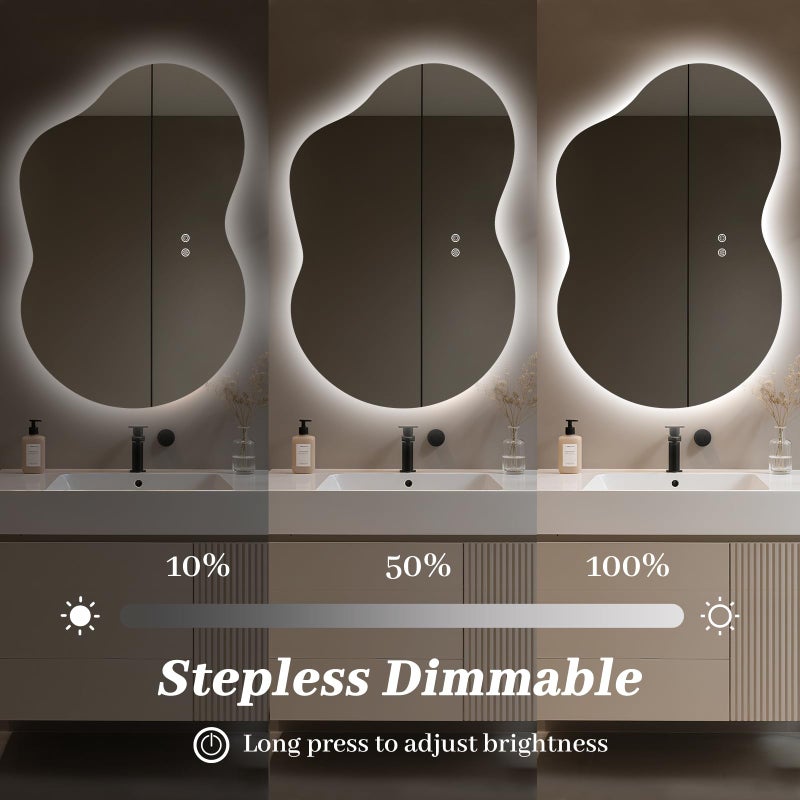 WallBeyond 36"x24" Irregular LED Bathroom Mirror with Lights, Asymmetrical Backlit Vanity Mirror for Powder Room or Makeup Area, Dimmable & Anti-Fog, Dual Mounting - Image 4