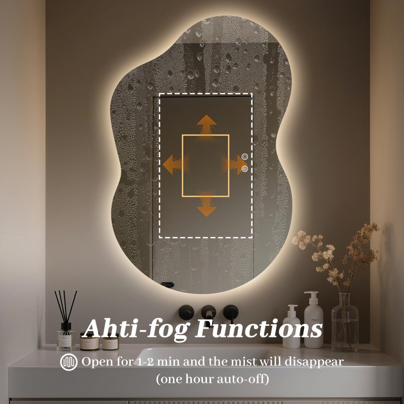 WallBeyond 36"x24" Irregular LED Bathroom Mirror with Lights, Asymmetrical Backlit Vanity Mirror for Powder Room or Makeup Area, Dimmable & Anti-Fog, Dual Mounting - Image 5