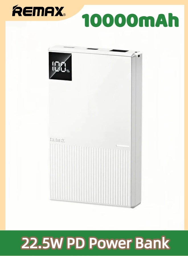 REMAX FP-8 10000mAh Portable Power Bank, 22.5W PD Fast Charger, Bidirectional Fast Charging, LED Digital Display, Ultra-Slim & Lightweight, with 2 USB Type A Output + 1 USB Type C (Input/Output) Ports, Compatible with iPhone, iPad & USB Type C Smartphones  (White) - Image 1