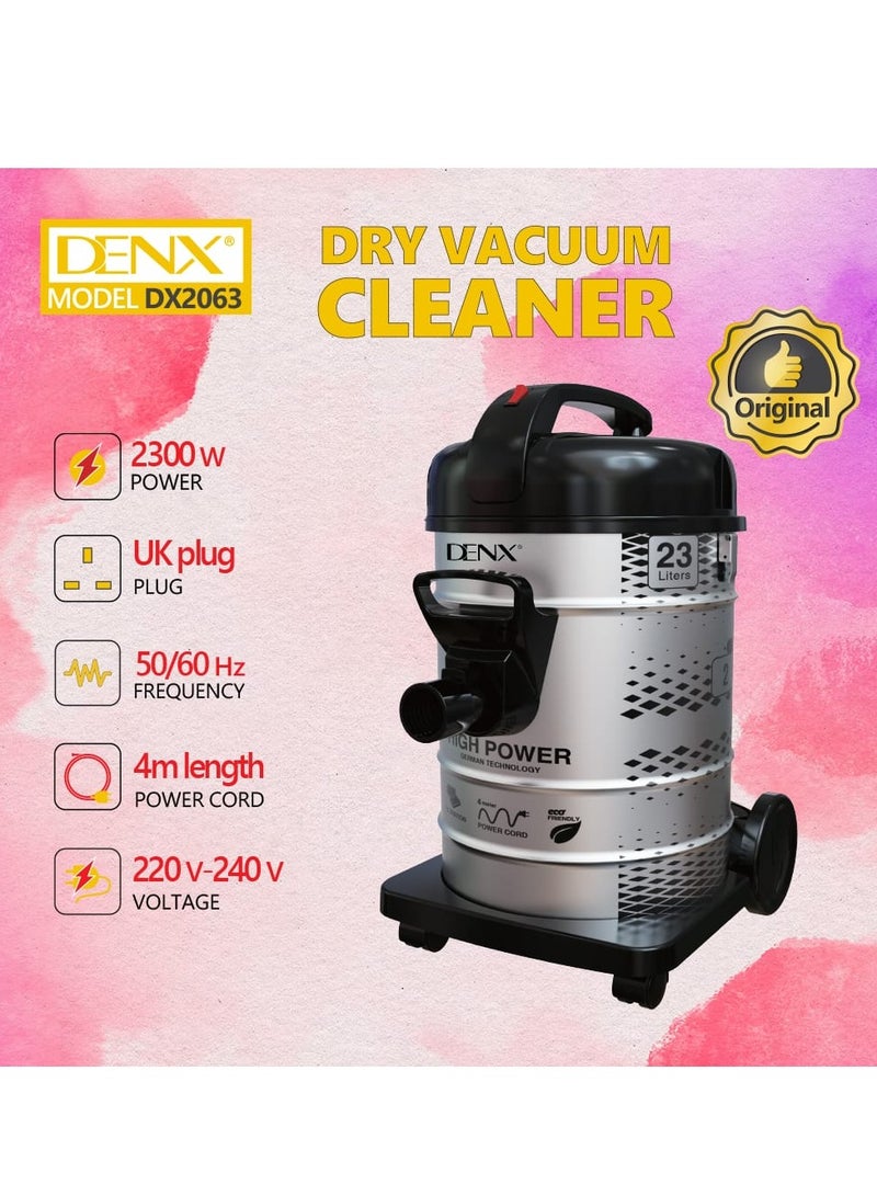 دينكس مكنسة كهربائية جافة بسعة غبار كبيرة 23 لترًا، شفط قوي، تنظيف متعدد الأسطح، عجلات متينة، هيكل خفيف الوزن، مثالية للاستخدام المنزلي والمكتبي والتجاري - أسود - Image 2