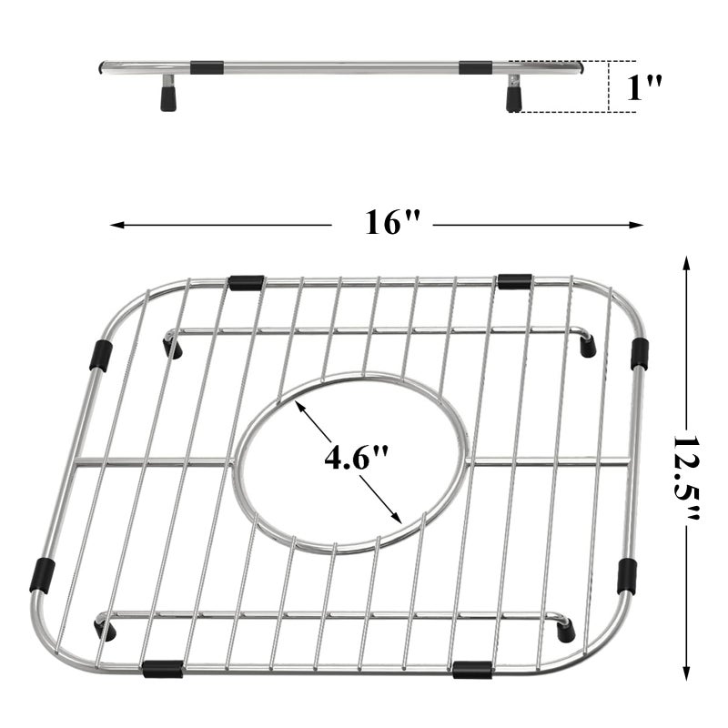 Orgneas Sink Protectors for Kitchen Sink, Single Bowl Sink Bottom Grid 12.5"x16"x1.25", 304 Premium Stainless Steel Grid Insert Sink Grate Drying Rack Centered Drain, 1 Pcs - Image 5