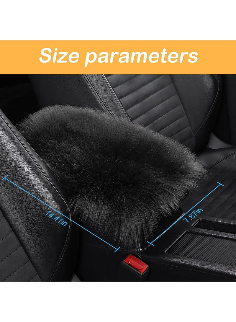 Generic Auto Center Console Pad, Car Decor Accessories for Women,11.8" x 7.9" Furry Armrest Cover Universal for SUV/Truck/Car, Warm Winter Premium Faux Sheepskin Wool, (2pcs Black) - Image 3