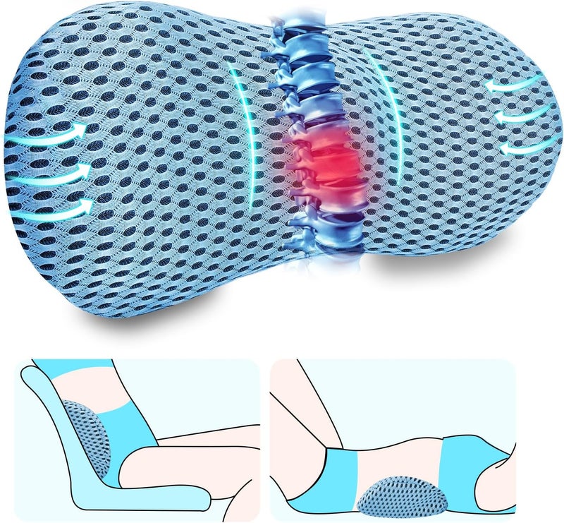 kasney Lumbar Support Pillow Ergonomic Memory Foam, Relieve Back Pain, CMFY Breathable & Detachable & Washable, Perfect for Office Chairs, Car Seats, Beds (Blue) - Image 1